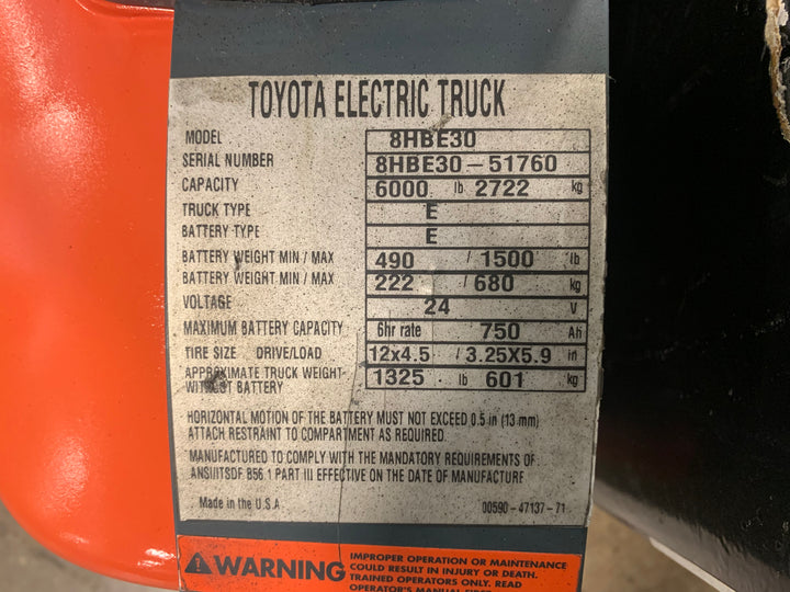 Used forklift for sale in Toronto | 2020 TOYOTA 6,000 LB Electric Walkie Rider Pallet Truck | Model: 8HBE30