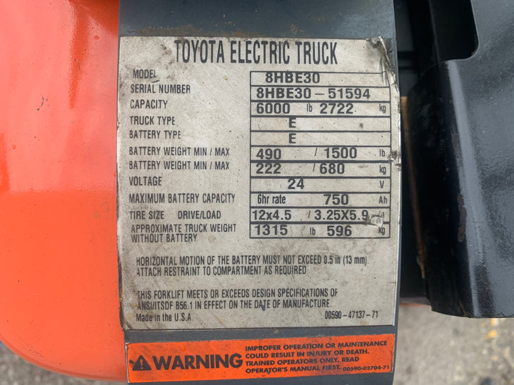Used forklift for sale in Toronto | 2020 TOYOTA 6,000 LB Electric Walkie Rider Pallet Truck | Model: 8HBE30
