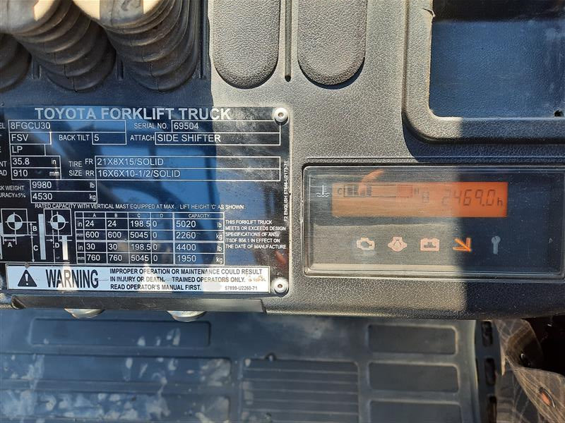 Used forklift for sale in Quebec | 2019 TOYOTA 6,000 LB IC Cushion Forklift | Model: 8FGCU30