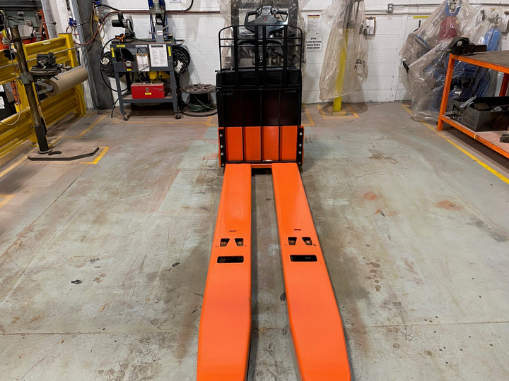 Used forklift for sale in Barrie | 2018 TOYOTA 6,000 LB Electric Walkie Rider Pallet Truck | Model: 8HBE30