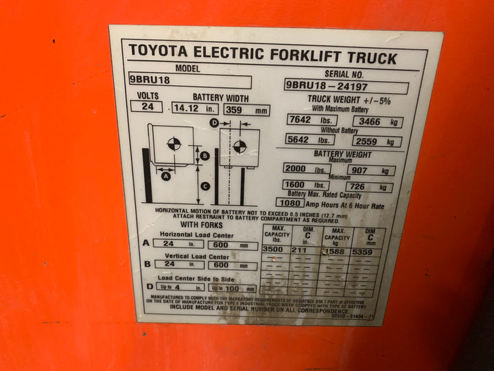 Used forklift for sale in Toronto | 2017 TOYOTA 3,500 LB Electric Reach Truck | Model: 9BR182S211