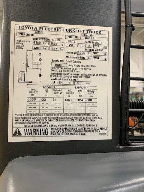 Used forklift for sale in Lachine | 2017 TOYOTA 3,000 LB Electric Order Picker | Model: 7BPUE15123
