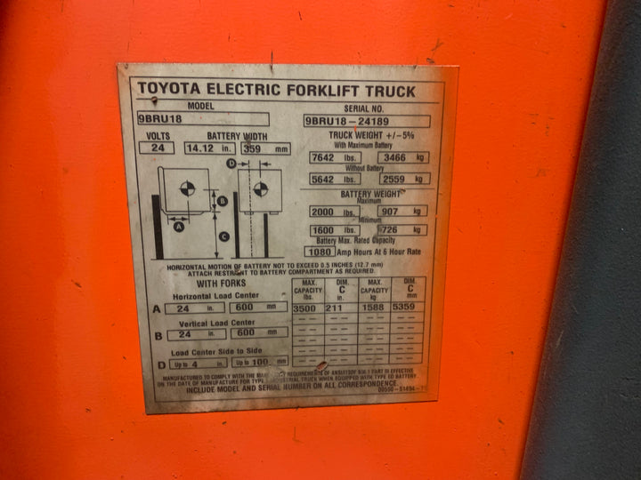 Used forklift for sale in Toronto | 2017 TOYOTA 3,500 LB Electric Reach Truck | Model: 9BR182S211