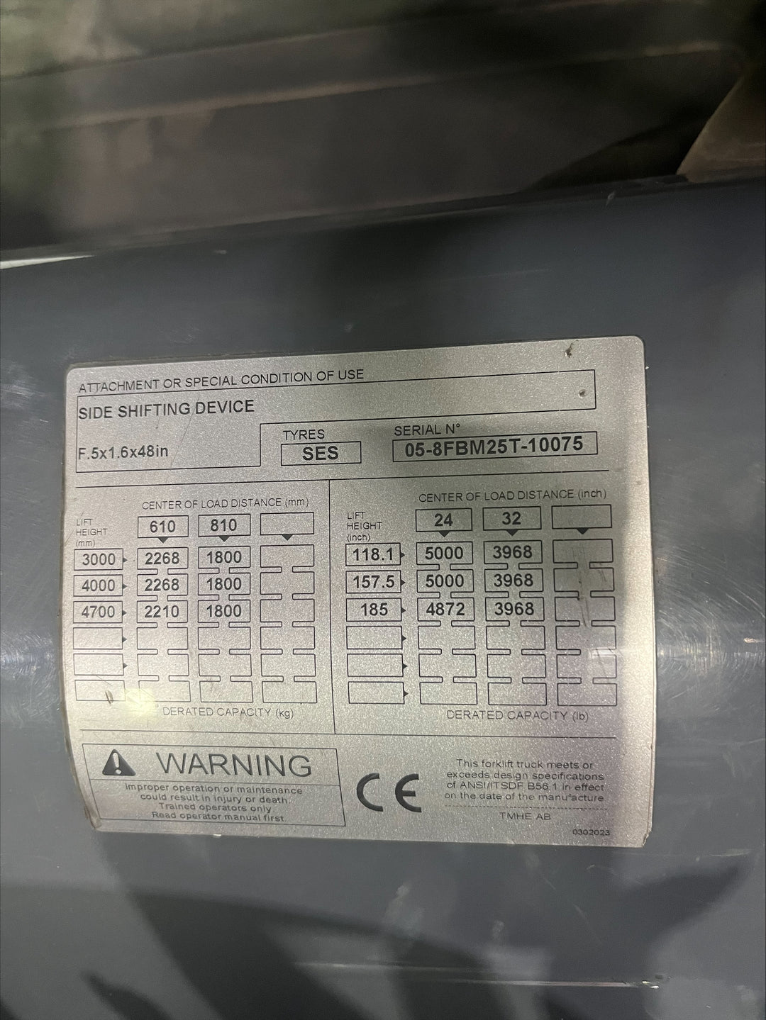 Used forklift for sale in Ottawa | 2018 TOYOTA 5,000 LB Electric Pneumatic Forklift | Model: 05-8FBM25T