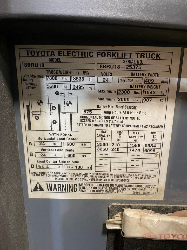 Used forklift for sale in Barrie | 2014 TOYOTA 3,500 LB Electric Reach Truck | Model: 8BR182M240