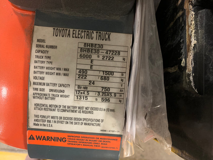 Used forklift for sale in Toronto | 2017 TOYOTA 6,000 LB Electric Walkie Rider Pallet Truck | Model: 8HBE30