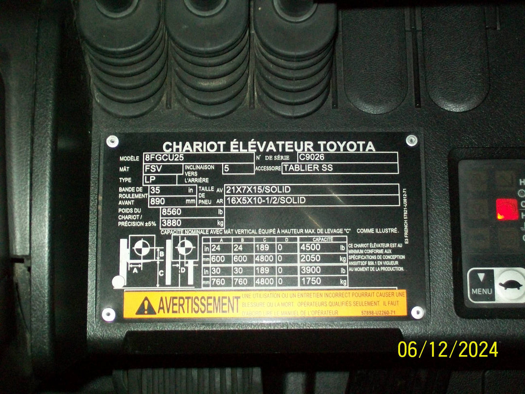 Used forklift for sale in Boucherville | 2021 TOYOTA 5,000 LB IC Cushion Forklift | Model: 8FGCU25