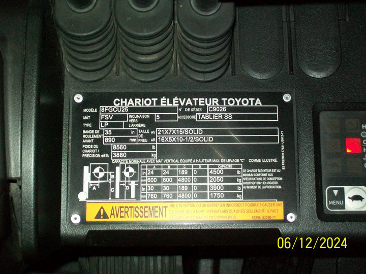 Used forklift for sale in Boucherville | 2021 TOYOTA 5,000 LB IC Cushion Forklift | Model: 8FGCU25