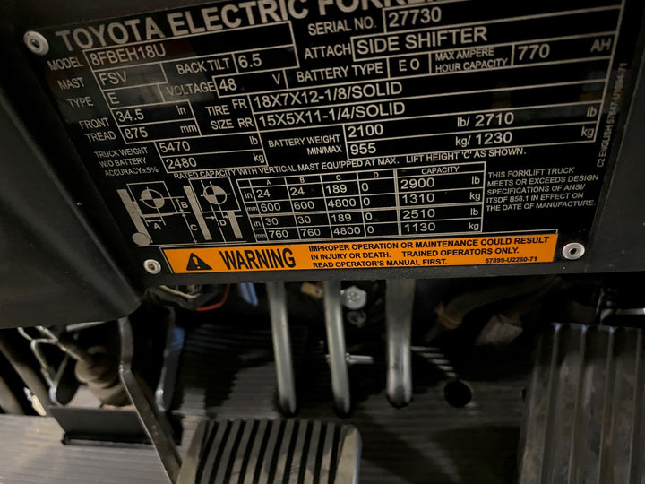 Used forklift for sale in Kitchener | 2022 TOYOTA 3,500 LB 3-Wheel Electric Forklift Longbox | Model: 8FBEH18U