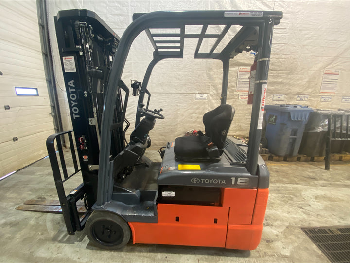 Used forklift for sale in Barrie | 2021 TOYOTA 3,500 LB 3-Wheel Electric Forklift | Model: 8FBE18U