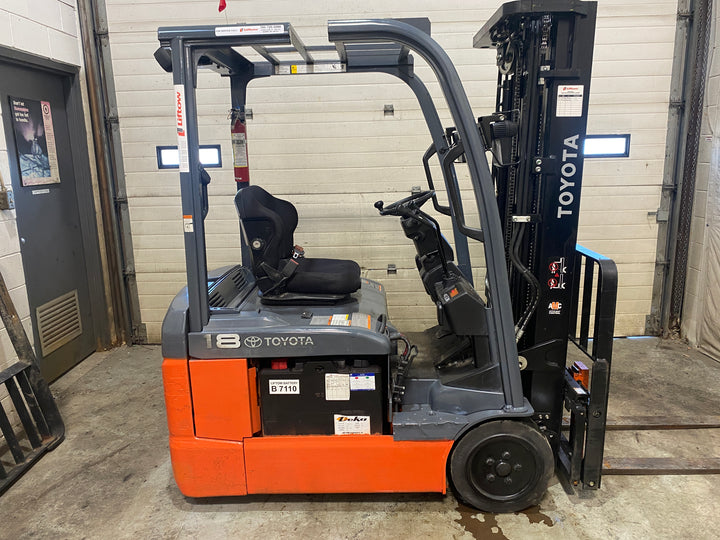 Used forklift for sale in Barrie | 2021 TOYOTA 3,500 LB 3-Wheel Electric Forklift | Model: 8FBE18U