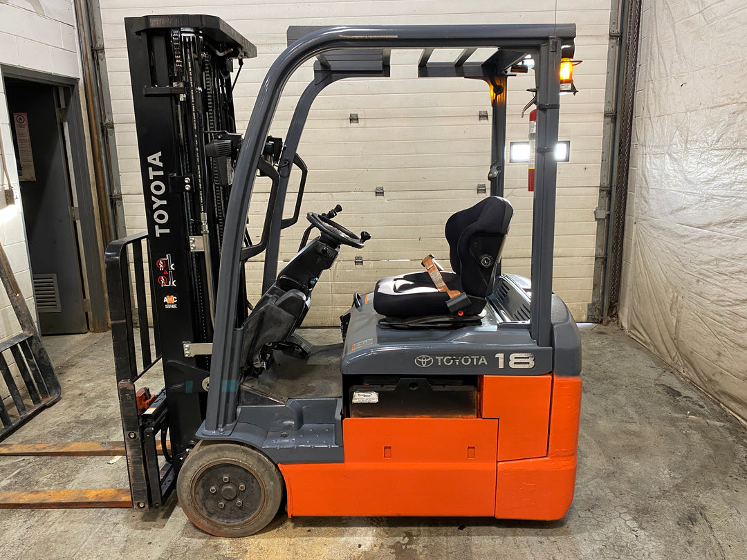 Used forklift for sale in Barrie | 2021 TOYOTA 3,500 LB 3-Wheel Electric Forklift | Model: 8FBE18U