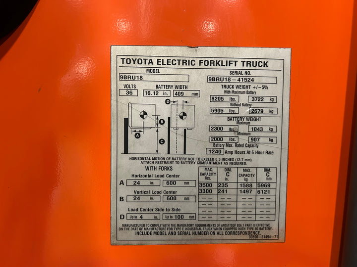 Used forklift for sale in Vaughan | 2020 TOYOTA 3,500 LB Electric Reach Truck | Model: 9BR183M241