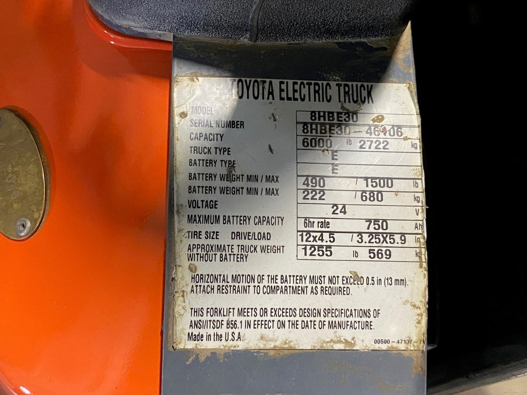 Used forklift for sale in Ajax | 2016 TOYOTA 6,000 LB Electric Walkie Rider Pallet Truck | Model: 8HBE30