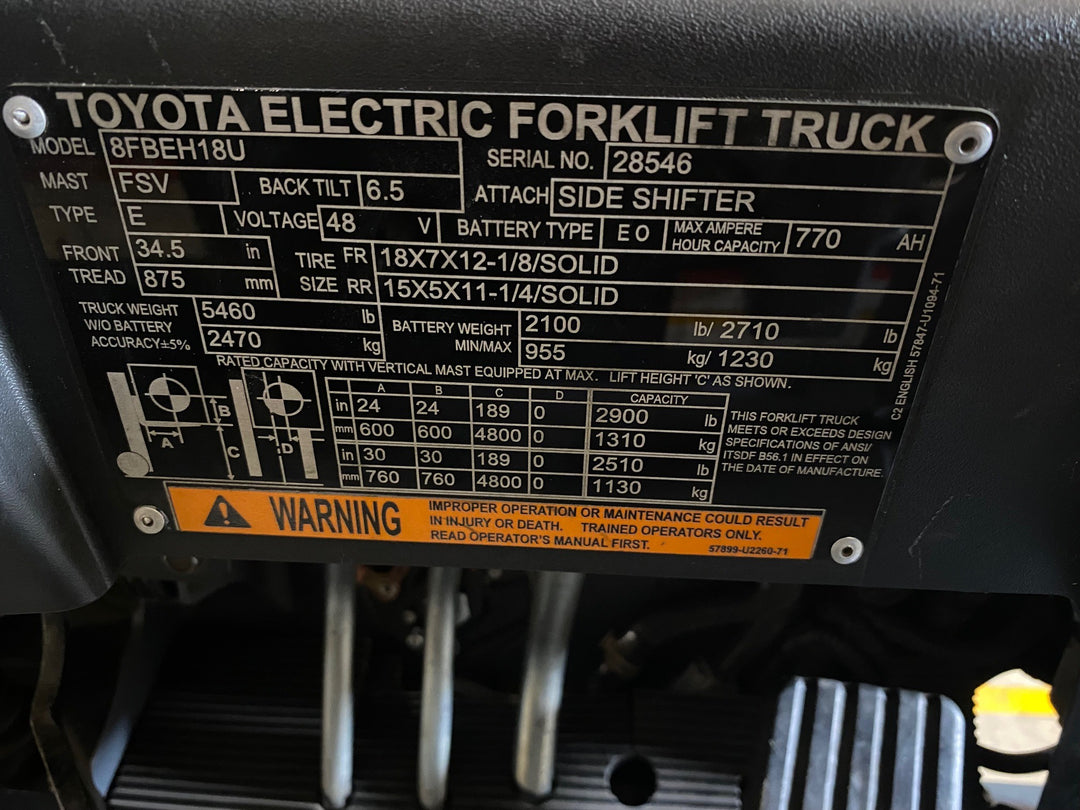 Used forklift for sale in Kitchener | 2023 TOYOTA 3,500 LB 3-Wheel Electric Forklift Longbox | Model: 8FBEH18U