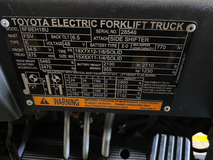 Used forklift for sale in Kitchener | 2023 TOYOTA 3,500 LB 3-Wheel Electric Forklift Longbox | Model: 8FBEH18U