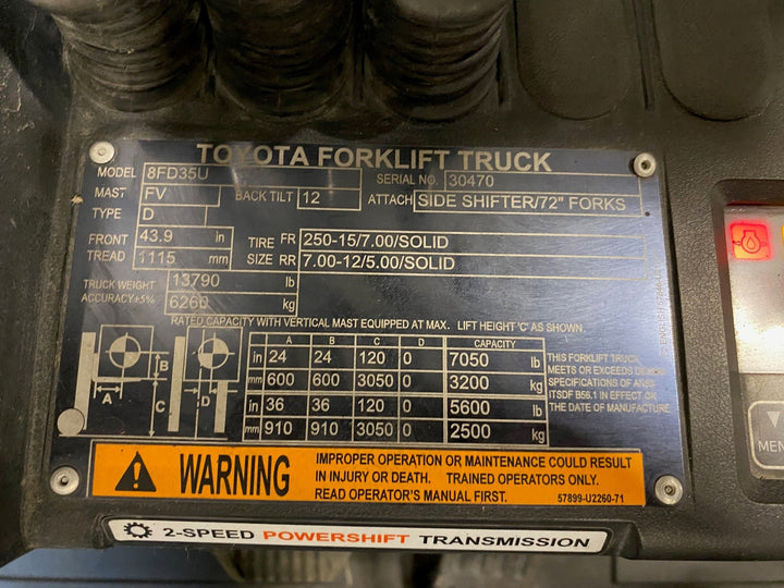 Used forklift for sale in Ajax | 2021 TOYOTA 8,000 LB Diesel Pneumatic Forklift | Model: 8FD35U