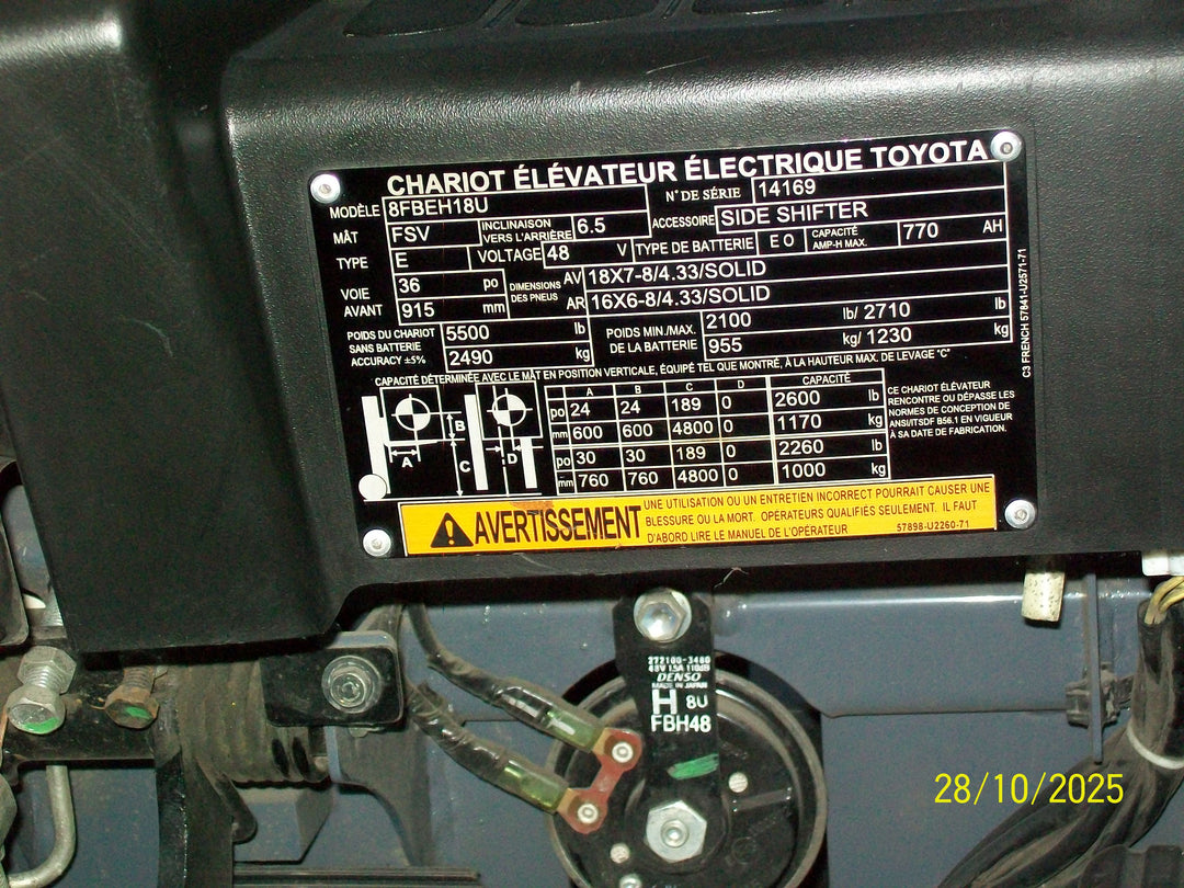 Used forklift for sale in Lachine | 2017 TOYOTA 3,500 LB 3-Wheel Electric Forklift Longbox | Model: 8FBEH18U