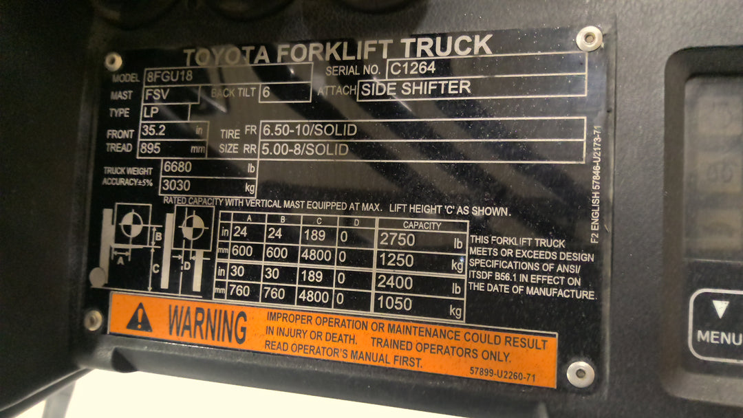 Used forklift for sale in Lachine | 2021 TOYOTA 3,500 LB IC Pneumatic Forklift | Model: 8FGU18