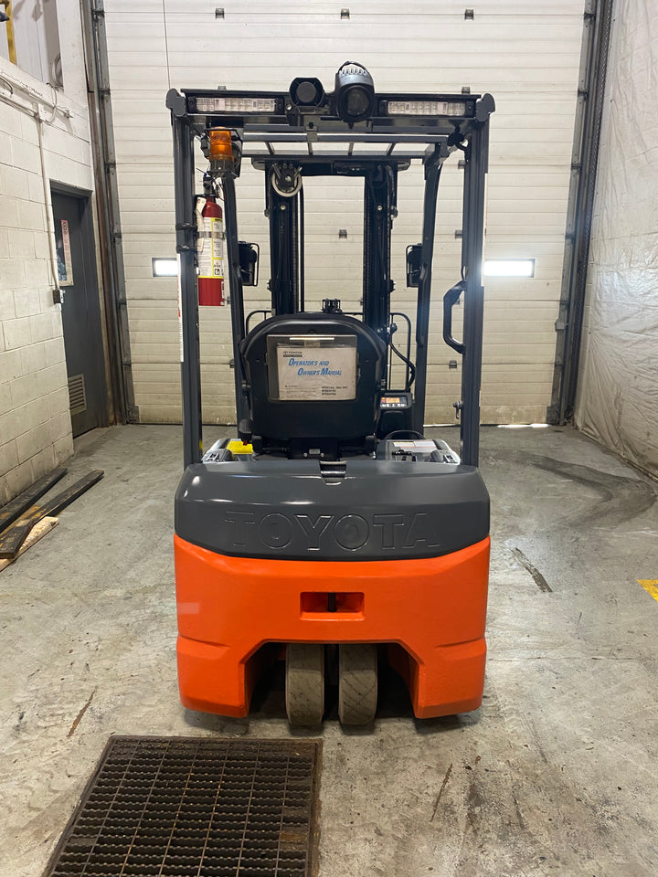 Used forklift for sale in Barrie | 2021 TOYOTA 3,500 LB 3-Wheel Electric Forklift | Model: 8FBE18U