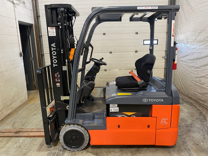 Used forklift for sale in Barrie | 2021 TOYOTA 4000 LB 3-Wheel Electric Forklift | Model: 8FBE20U