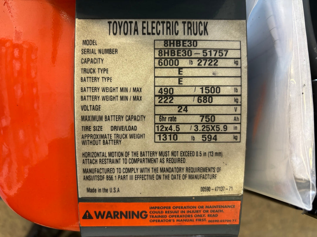 Used forklift for sale in Toronto | 2020 TOYOTA 6,000 LB Electric Walkie Rider Pallet Truck | Model: 8HBE30