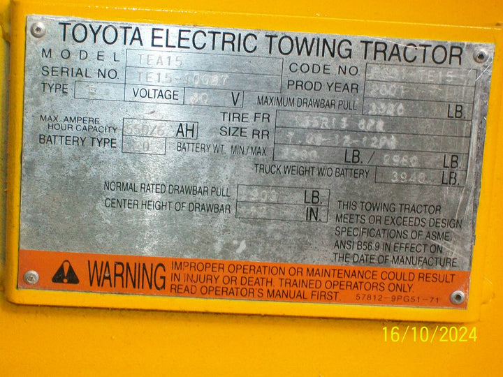 Used forklift for sale in Boucherville | 2001 TOYOTA 4000 LB Electric Pneumatic Tugger | Model: TEA15
