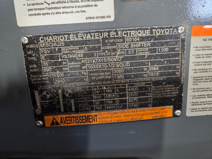 Used forklift for sale in Lachine | 2019 TOYOTA 5000 LB Electric Cushion Forklift Longbox | Model: 8FBCHU25