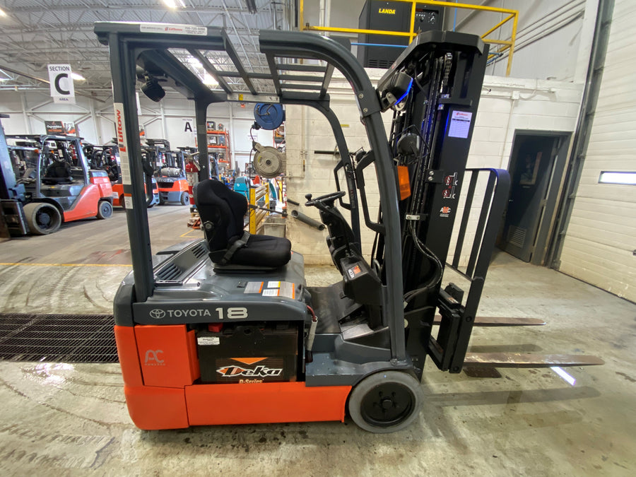 Used forklift for sale in Barrie | 2019 TOYOTA 3,500 LB 3-Wheel Electric Forklift | Model: 8FBE18U