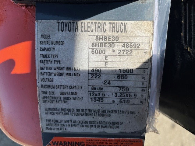 Used forklift for sale in London | 2018 TOYOTA 6000 LB Electric Walkie Rider Pallet Truck | Model: 8HBE30
