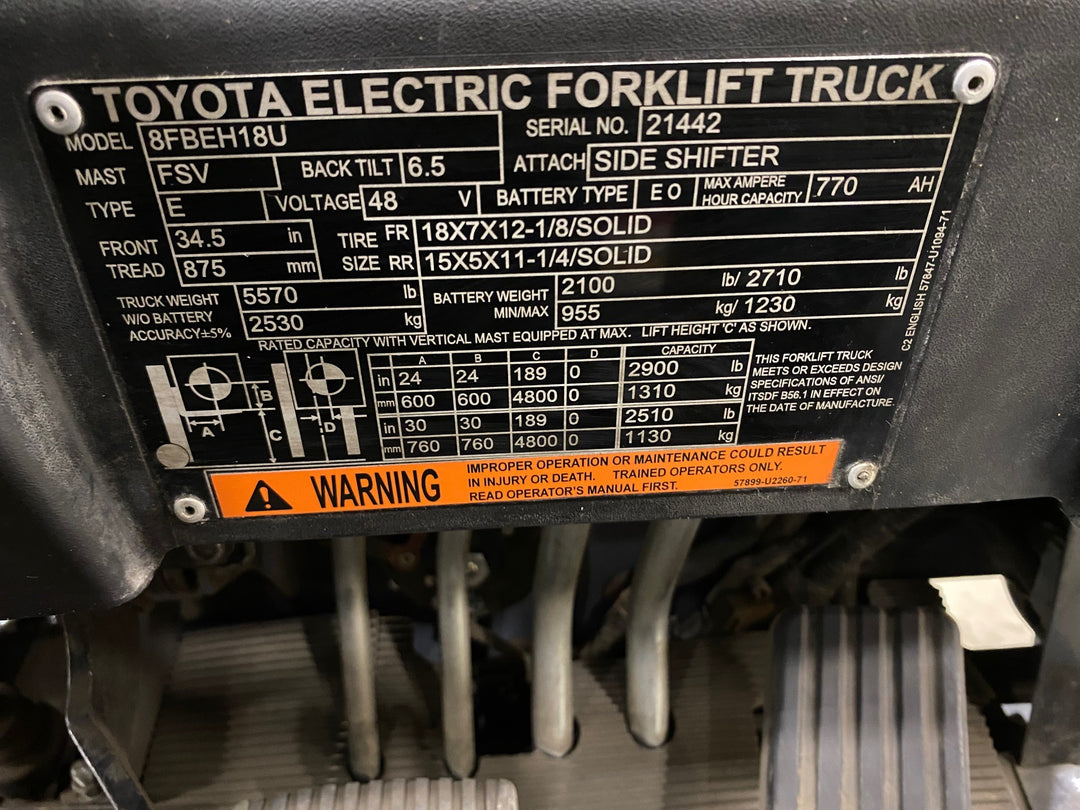 Used forklift for sale in Hamilton | 2021 TOYOTA 3500 LB 3-Wheel Electric Forklift Longbox | Model: 8FBEH18U
