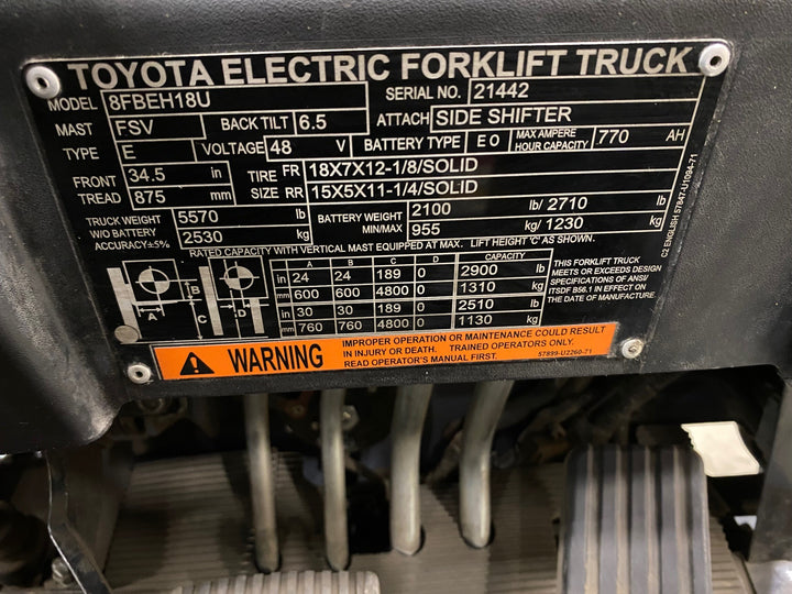Used forklift for sale in Hamilton | 2021 TOYOTA 3500 LB 3-Wheel Electric Forklift Longbox | Model: 8FBEH18U