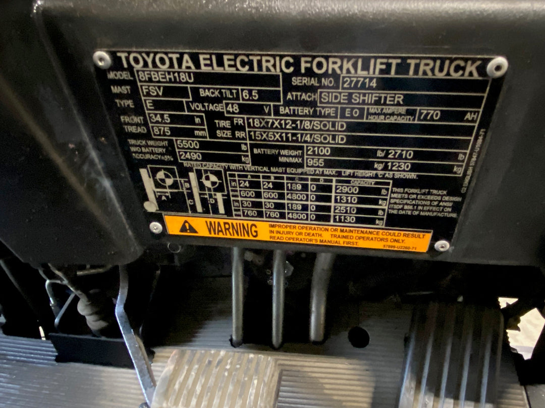 Used forklift for sale in Kitchener | 2022 TOYOTA 3,500 LB 3-Wheel Electric Forklift Longbox | Model: 8FBEH18U