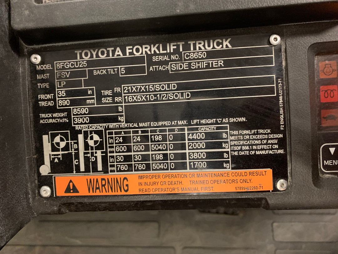 Used forklift for sale in Toronto | 2021 TOYOTA 5000 LB IC Cushion Forklift | Model: 8FGCU25