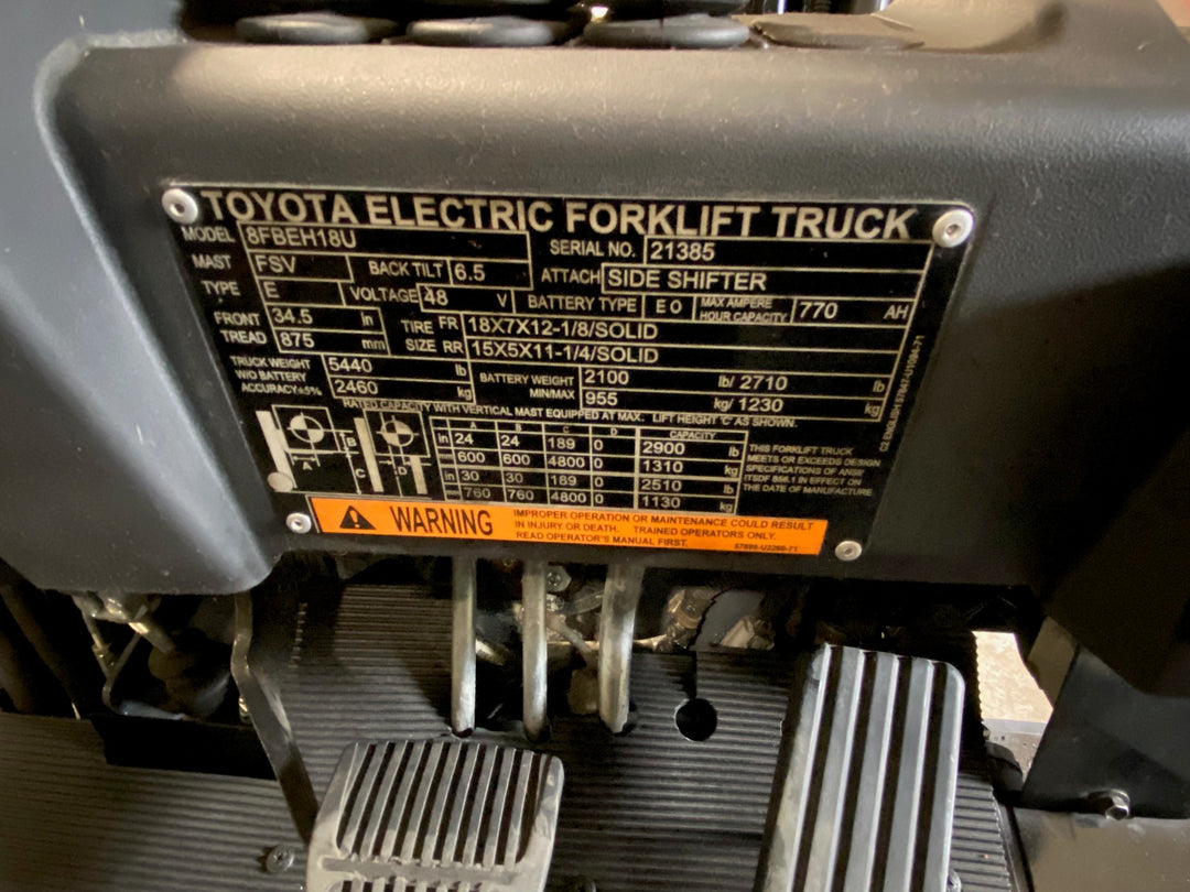 Used forklift for sale in Kitchener | 2021 TOYOTA 3,500 LB 3-Wheel Electric Forklift Longbox | Model: 8FBEH18U