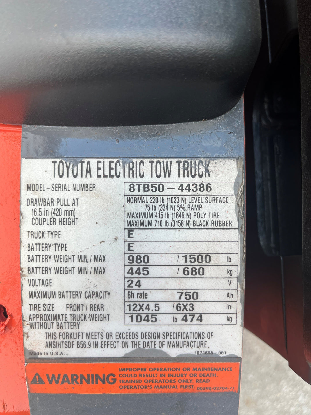 Used forklift for sale in London | 2019 TOYOTA 10000 LB Electric Tugger | Model: 8TB50