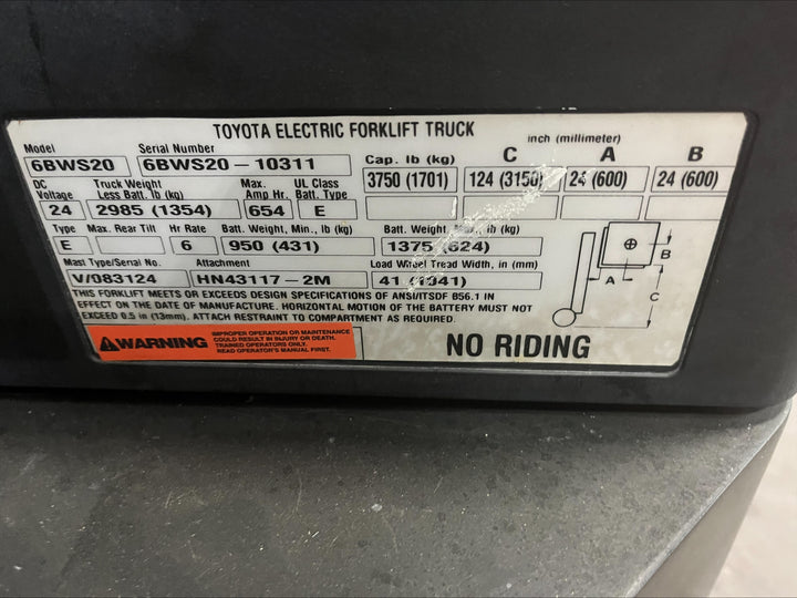 Used forklift for sale in Ottawa | 2018 TOYOTA 4,000 LB Electric Walkie Straddle Stacker | Model: 6BWS202L24