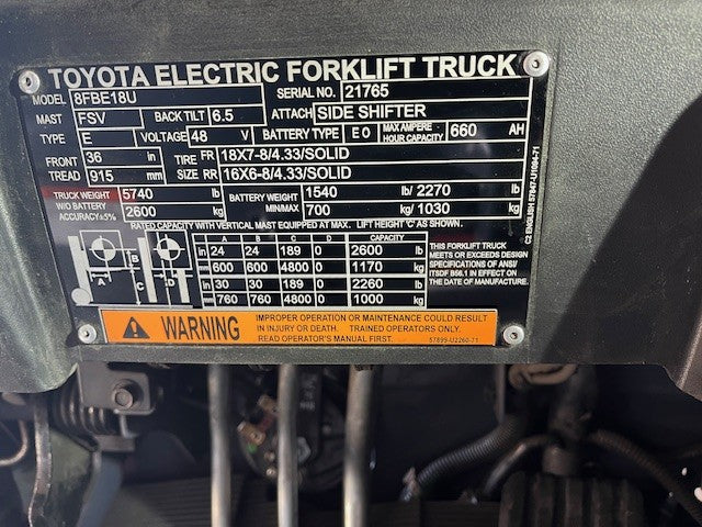 Used forklift for sale in Dartmouth | 2021 TOYOTA 3500 LB 3-Wheel Electric Forklift | Model: 8FBE18U