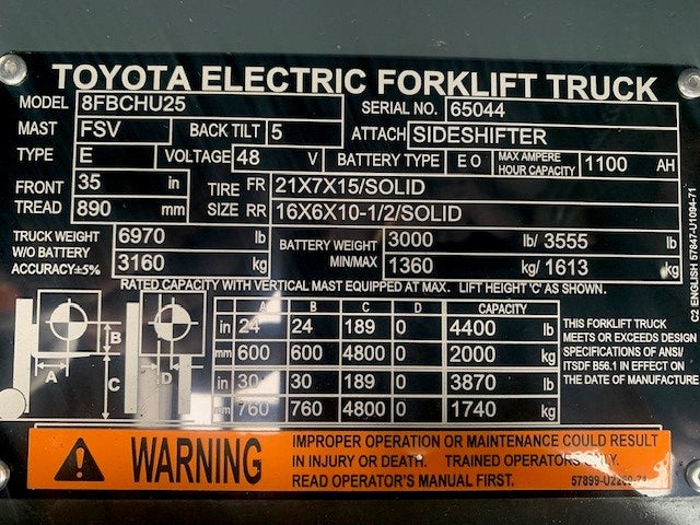 Used forklift for sale in London | 2018 TOYOTA 5,000 LB Electric Cushion Forklift Longbox | Model: 8FBCHU25
