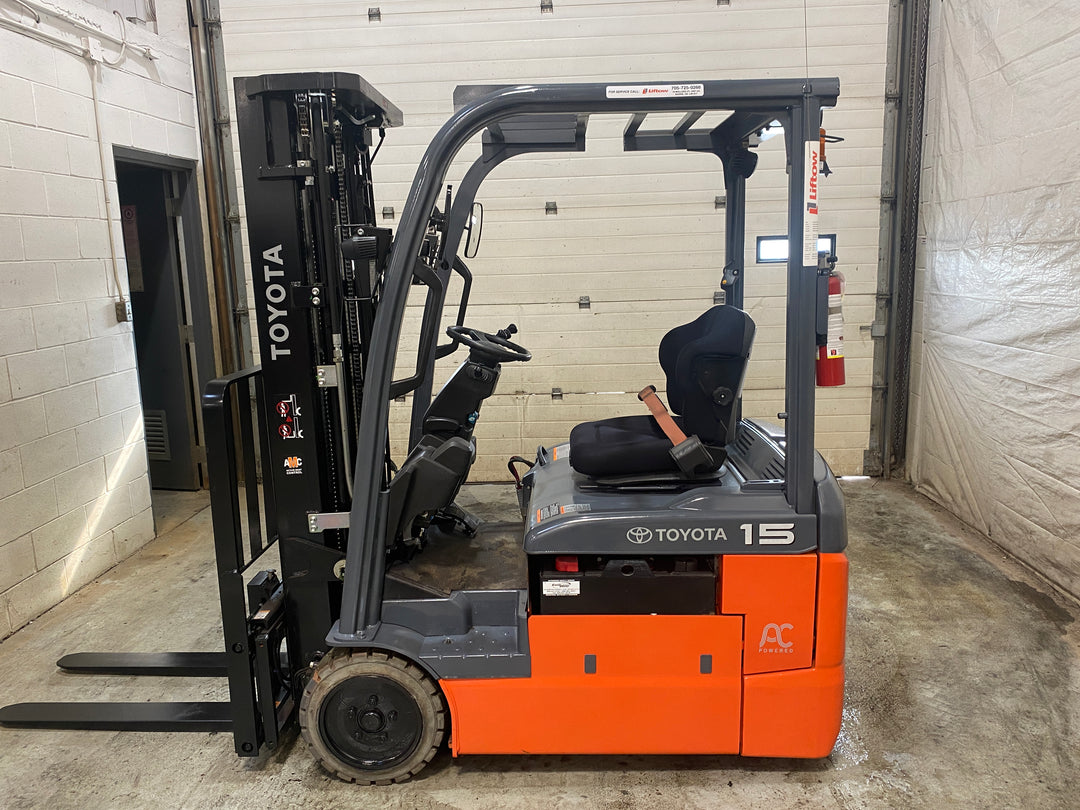 Used forklift for sale in Barrie | 2021 TOYOTA 3,000 LB 3-Wheel Electric Forklift | Model: 8FBE15U