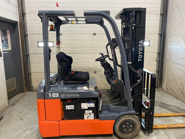 Used forklift for sale in Barrie | 2021 TOYOTA 3,500 LB 3-Wheel Electric Forklift | Model: 8FBE18U