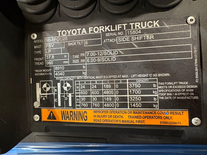 Used forklift for sale in Lachine | 2023 TOYOTA 5,000 LB IC Pneumatic Forklift | Model: 50-8FGU25