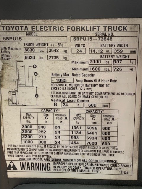 Used forklift for sale in Boucherville | 2017 TOYOTA 3000 LB Electric Order Picker | Model: 6BP152S300