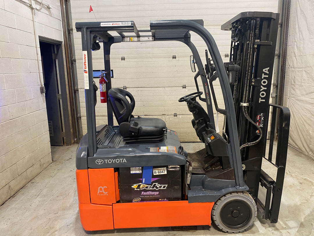 Used forklift for sale in Barrie | 2021 TOYOTA 4,000 LB 3-Wheel Electric Forklift | Model: 8FBE20U