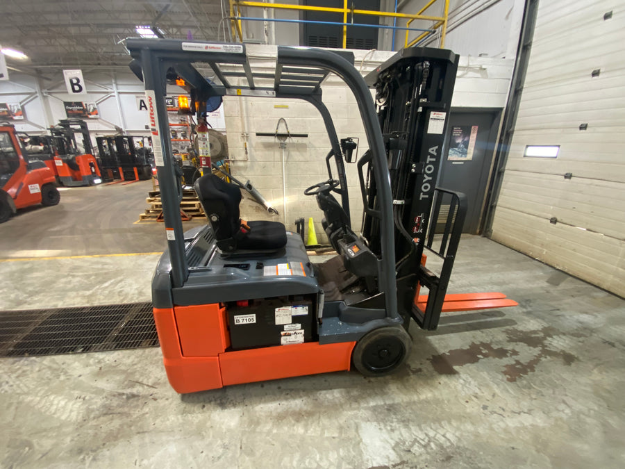 Used forklift for sale in Barrie | 2021 TOYOTA 3,500 LB 3-Wheel Electric Forklift | Model: 8FBE18U