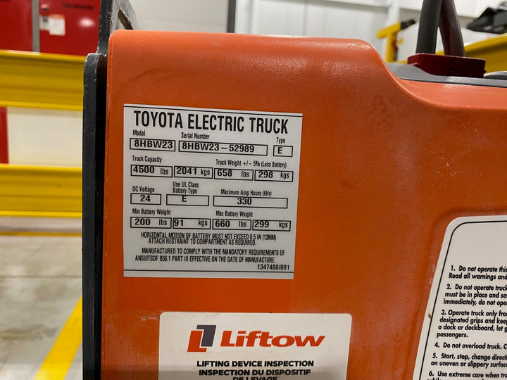 Used forklift for sale in Ajax | 2021 TOYOTA 4,500 LB Electric Walkie Pallet Truck | Model: 8HBW23