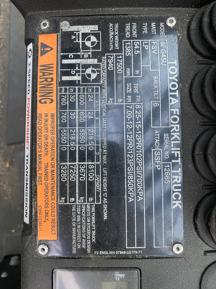 Used forklift for sale in Delta | 2019 Toyota  | Model: 8FG45U