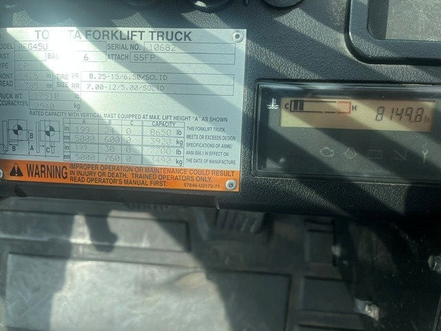 Used forklift for sale in Lachine | 2015 TOYOTA 10000 LB IC Pneumatic Forklift | Model: 8FG45U