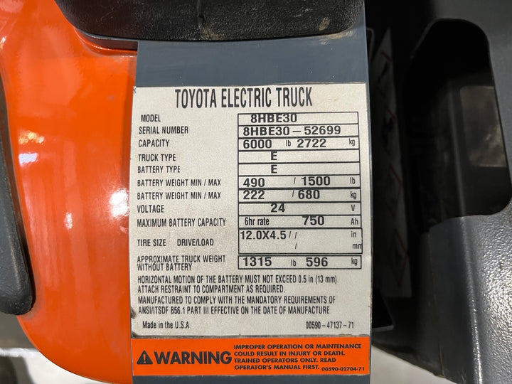 Used forklift for sale in London | 2021 TOYOTA 6,000 LB Electric Walkie Rider Pallet Truck | Model: 8HBE30