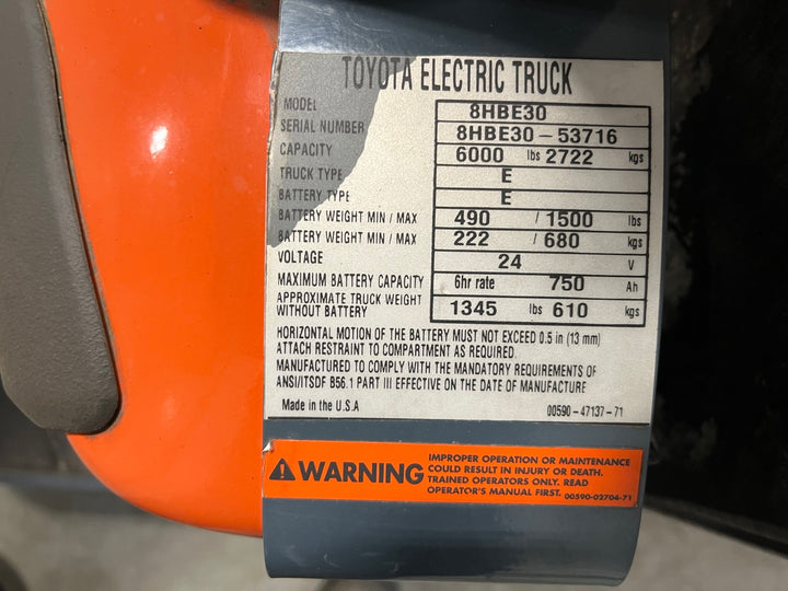 Used forklift for sale in London | 2022 TOYOTA 6,000 LB Electric Walkie Rider Pallet Truck | Model: 8HBE30